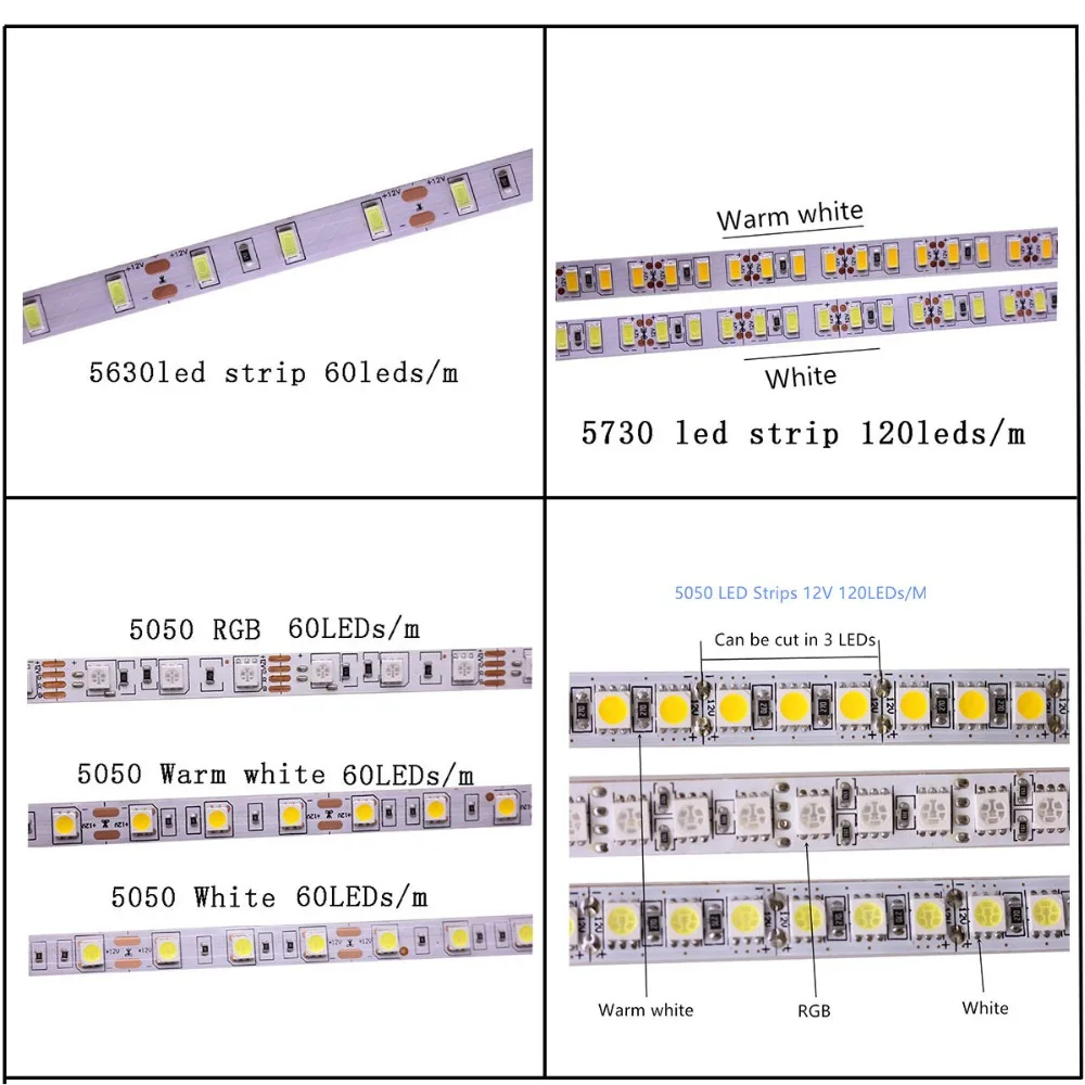 SMD 2835 5630 5050 60/120/240/480 светодиодов/m цветных(RGB) светодиодных лент: 5 м 300/600/1200/2400 светодиодов/M DC12V 24V W RGB LED полосы света Гибкие светодиодные ленты