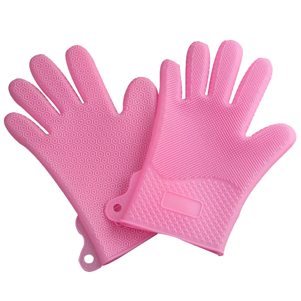 Pink Волшебные силиконовые перчатки, изоляционные перчатки, мойка Чистка посуды, щетка для ухода за волосами домашних животных, кухонные моющиеся чистящие перчатки - Цвет: Pink