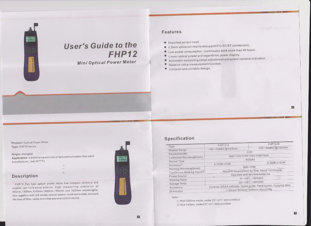 Telecommuniation FHP12A ручной мини-волоконно-оптический Мощность метр F2H FHP12-A-70 ~ + 10 дБм GZ12A14111
