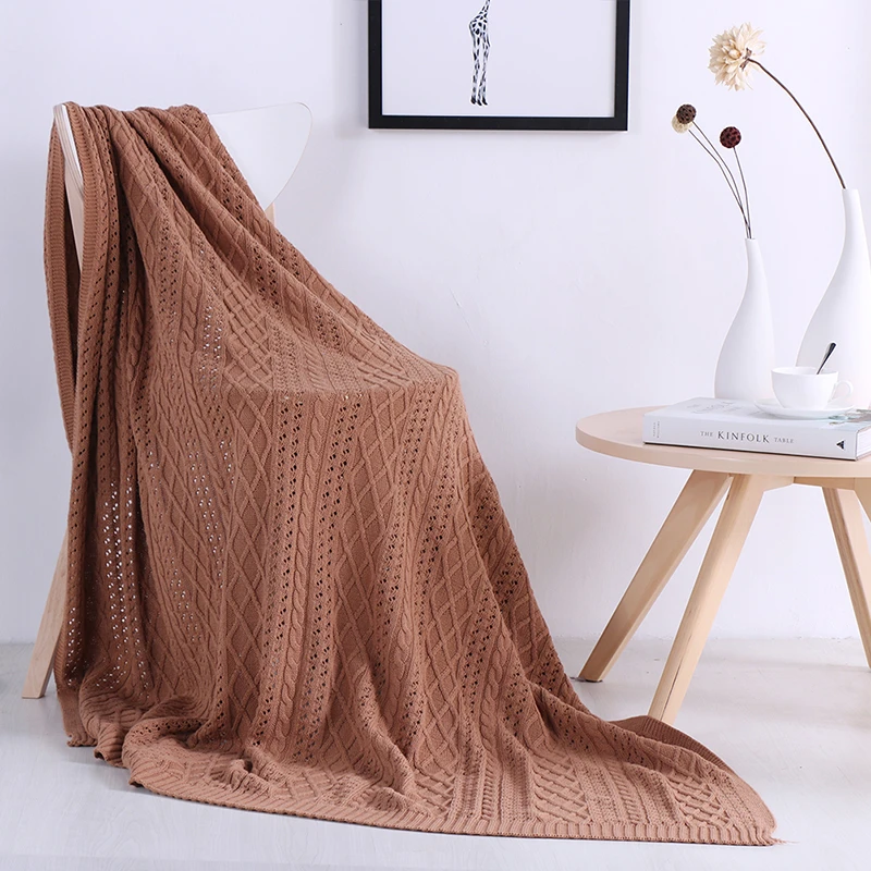 

Brown Cotton Knitted Blanket Pattern Double Layer Blanket Leisure Blankets For Beds Fleece Warm Winter Sleeping Sofa Bedspreads