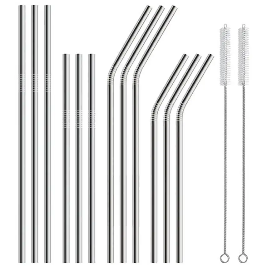 

12 pcs Reusable Drinking Straw Metal 304 Stainless Steel Straw With Cleaner Brush Bar Accessories Popote Reutilizable 2sw0731