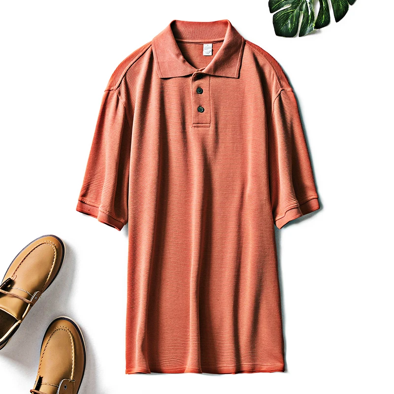 

Polo Shirt Men Silk Cotton Short Sleeve Summer Top Thin Turn-down Collar Polos Orange Plus Size Big Fit Weight 95-125kg