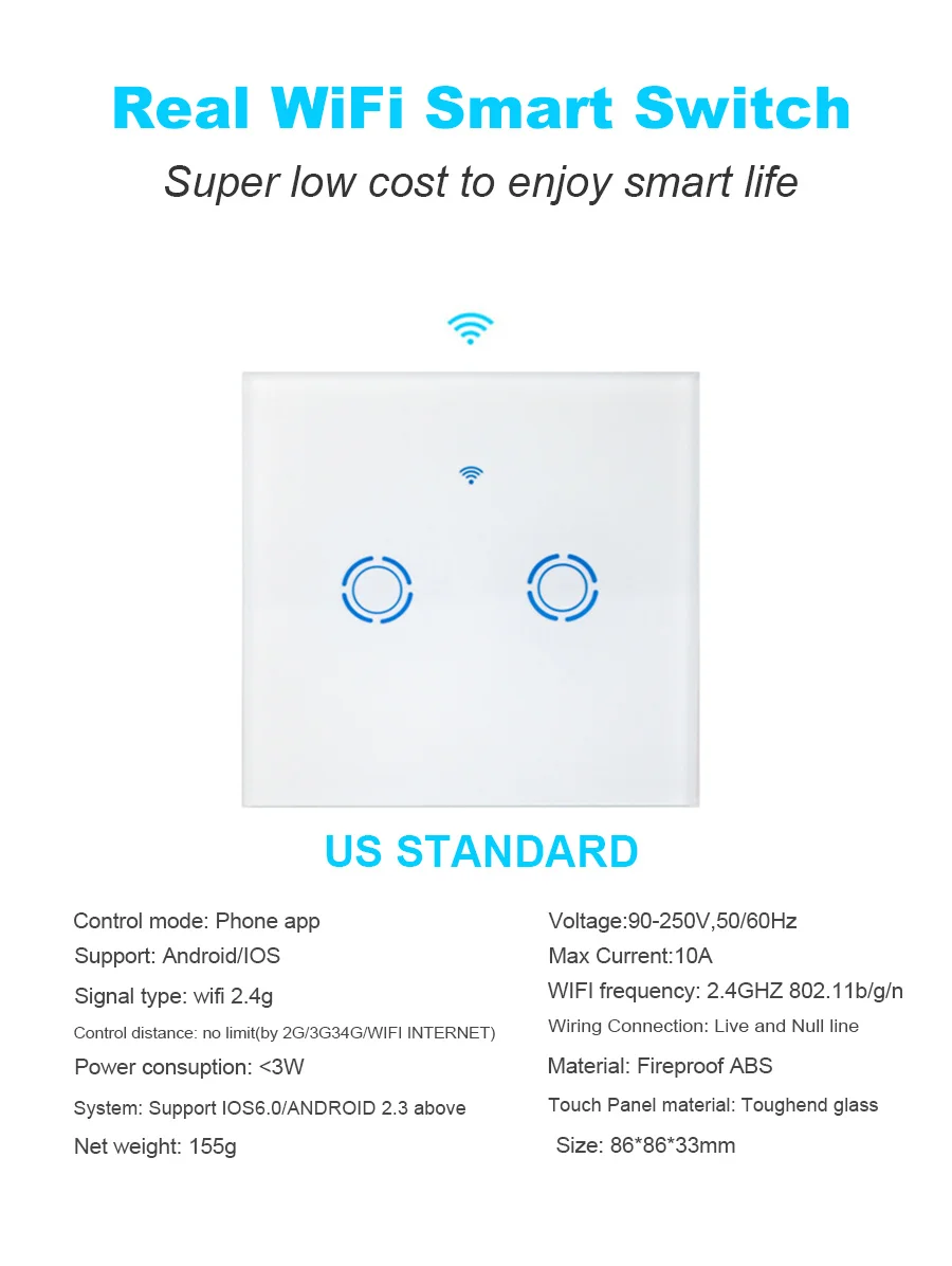 Wifi Switch EJLINK Smart Home Light Switch Ewelink APP Remote Control Glass Panel EU Type 86x86mm Wall Switch Works with Alexa (8)