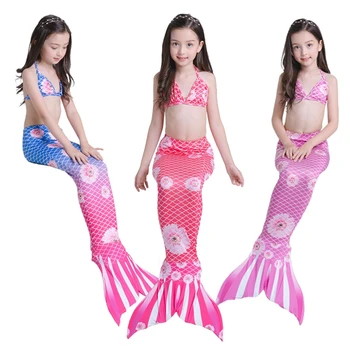 

Child kids mermaid tails for swimming swimmwear girl mermaid tail set 3pcs top pants tail
