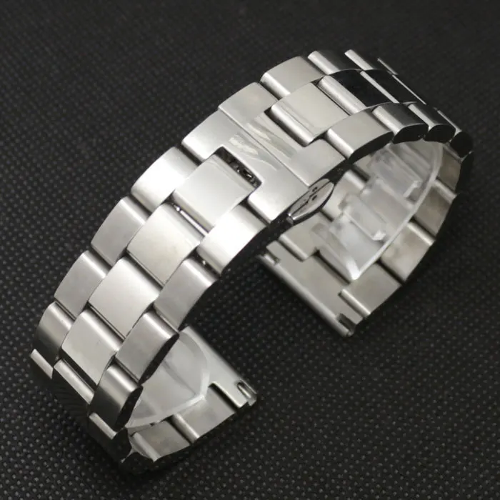 

24mm Silver Stainless Steel Deployment Buckle With Push Button Strap Bracelet Watch Band With 2pcs Spring Bars