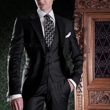 Новое поступление,, черные деловые мужские свадебные костюмы для жениха, смокинги для мужчин, 3 предмета, мужские костюмы для выпускного вечера