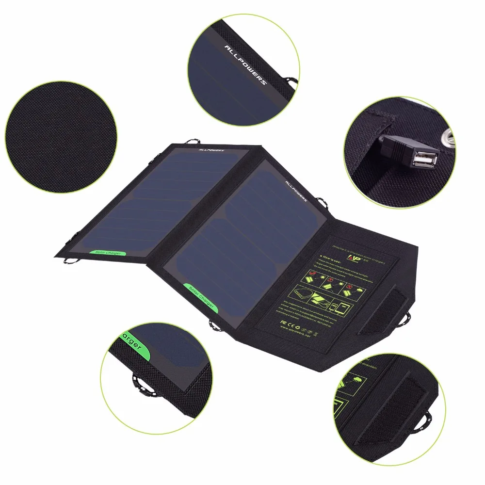 ALLPOWERS Pieghevole Camping Pannello Solare 5 V 10 W Caricatore Zaino Esterno Accumulatori e caricabatterie di riserva per il Telefono Mobile Batteria Solare del USB di Ricarica