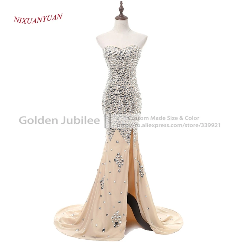 lavender prom dresses NIXUANYUAN 2017 New Custom Made Luxury Crystal Mermaid Prom Dress 2017 Chiffon Party Dress Sexy Side Split vestidos de baile Hot orange prom dresses