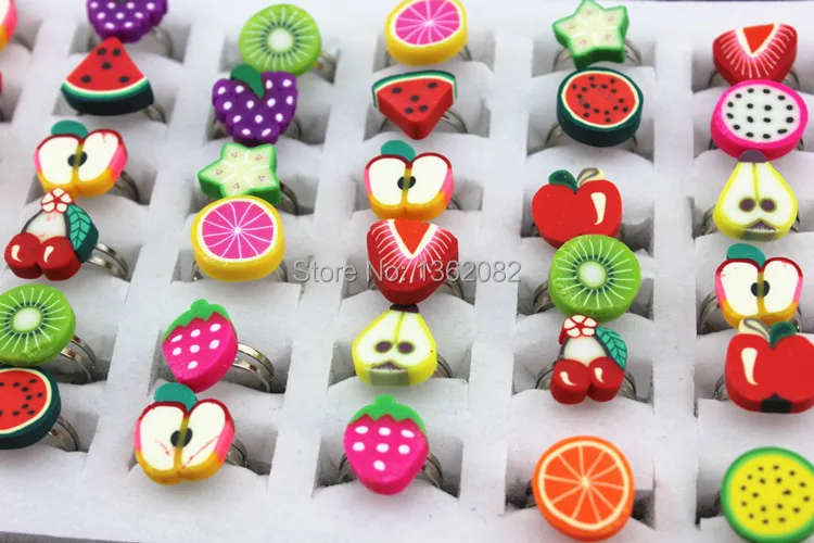 Lots 50pcs Lovely Girl's Fimo Fruits Rings Children's Adjustable Polymer Clay Party/Birthday Gift MR70 | Украшения и