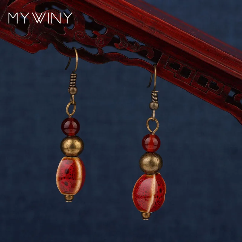 Серьги MYWINY из медных керамических бусин Модные Винтажные серьги в этническом