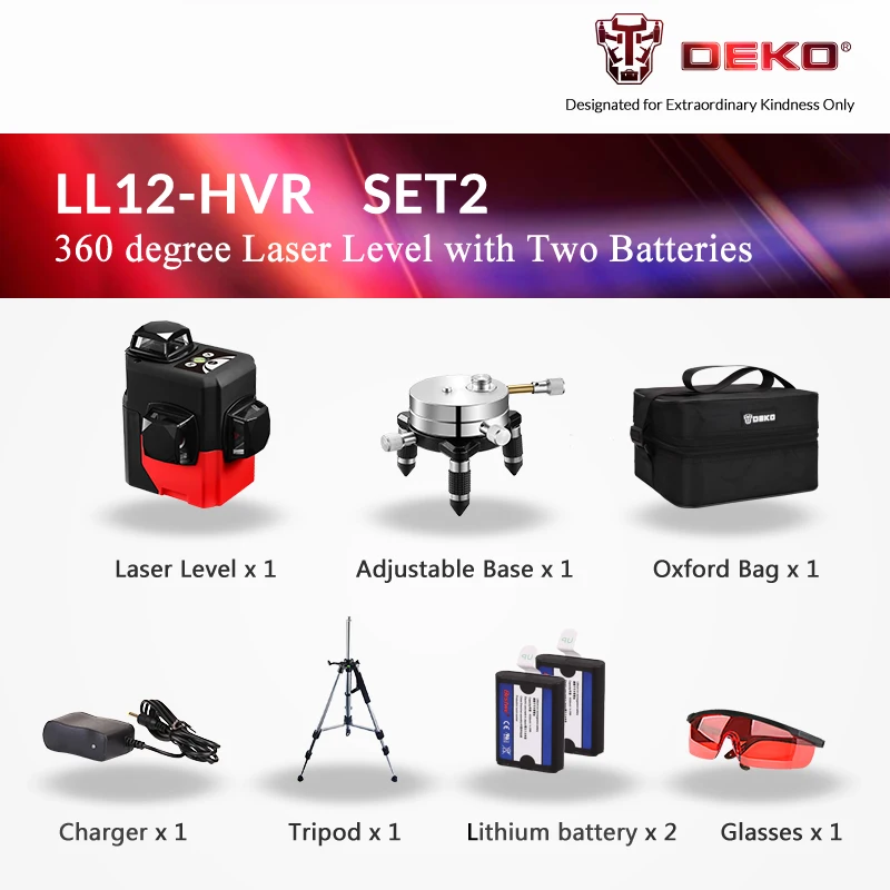 DEKO LL12-HVR 632nm 12 линий 360 градусов Поворотный 3D красный лазерный уровень наклона Slash доступны автоматическая линия лазерный уровень Красный Крест линии