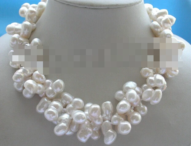 

Jewelr 004628 Double Genuine Natural White Twins Pearl Necklace 14k