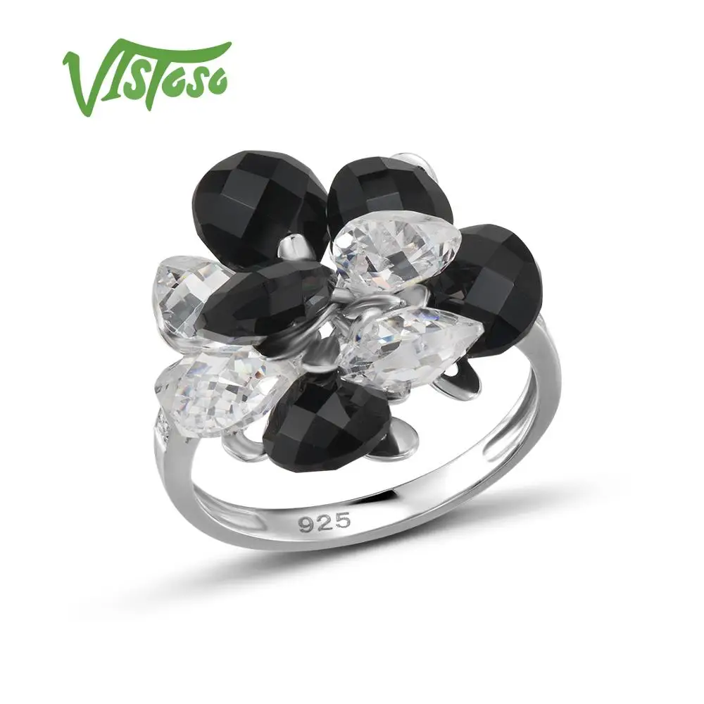 

VISTOSO 925 Sterling Silver Rings For Women Dazzling Black Onyx White Cubic Zirconia Genuine 925 Sterling Silver Fine Jewelry