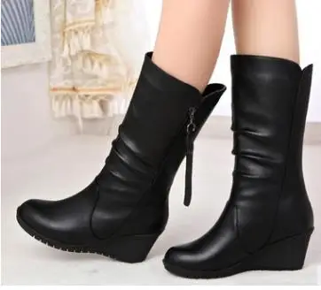 

2018 new wedge with round head in the boots large size European and American women's shoes.