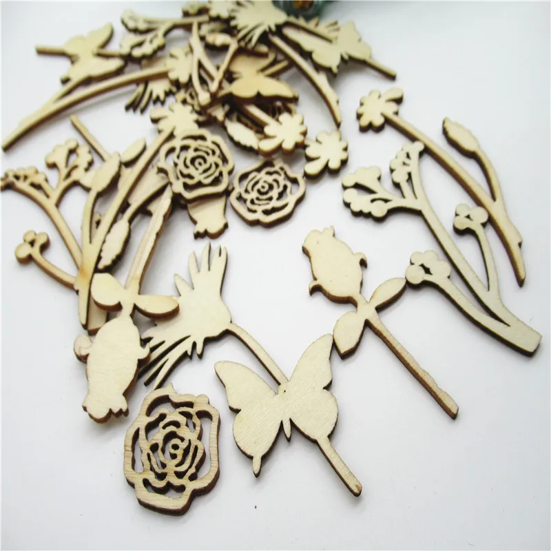 20/30pcs 25-75mm Natural Shorting a variety of flowers Pattern wood Art Collection Craft Handmade for Home decoration diy Q52