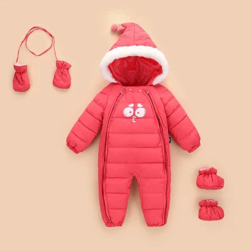 Детский пуховый хлопковый комбинезон для новорожденных; зимние плотные комбинезоны для мальчиков; Детские ползунки для девочек; одежда; зимний комбинезон; куртка для младенцев - Цвет: Watermelon red