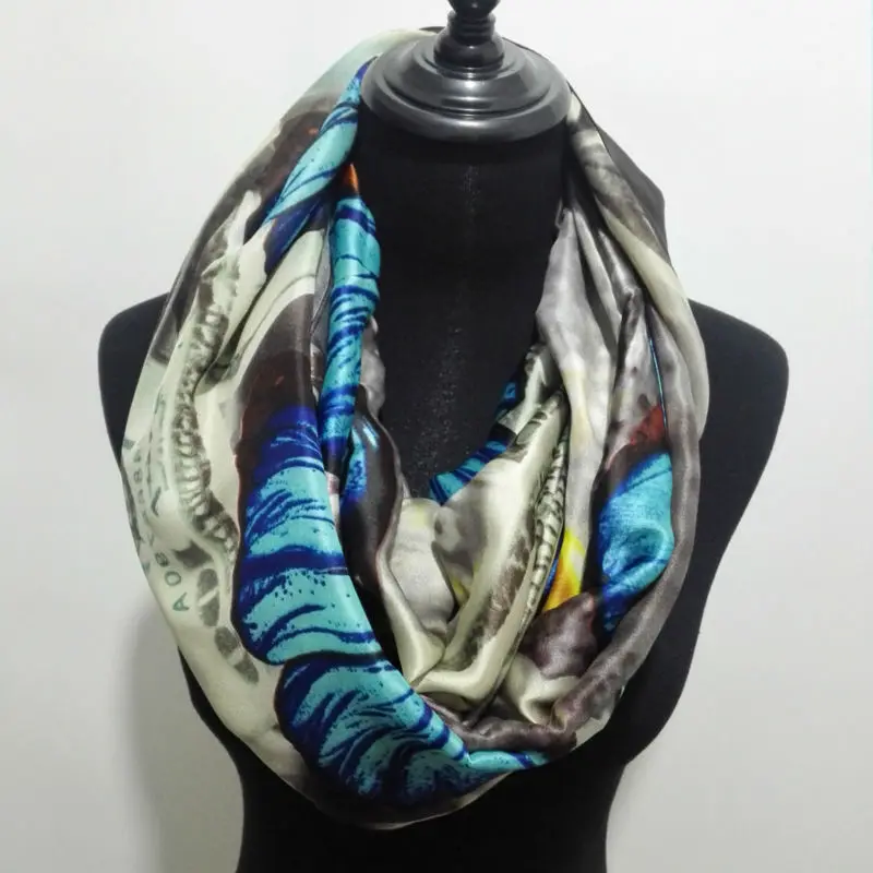 

Visual Axles Silk Infinity Scarf New Fashion Big Butterfly Pattern Printing Snood Ring Scarfs For Women/Ladies