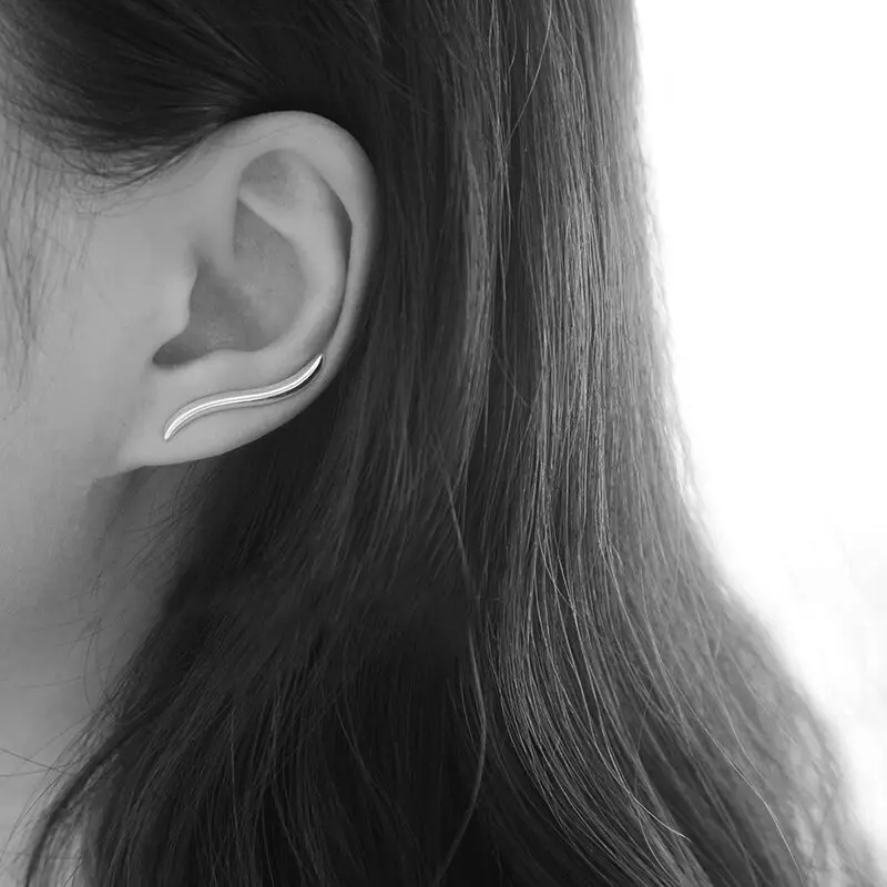 

925 Sterling Silver Simple Wavy Line Cuff Climber Crawler Earrings Women Simple Geometric Stud Earrings Jewelry Gifts
