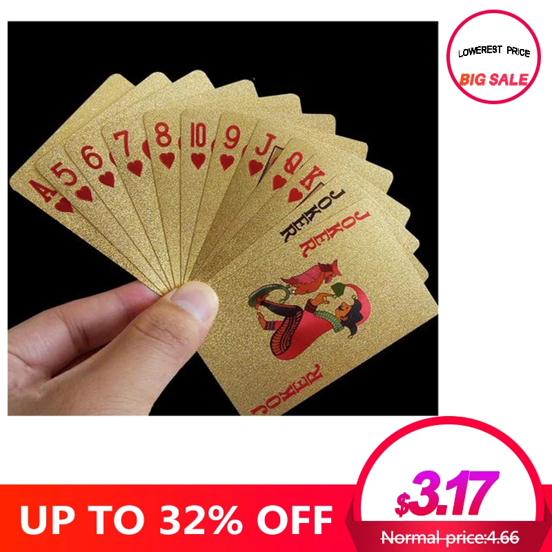 Game Golden Playing Cards Deck Of Gold Foil Pokers Set Magic Cards 24K Gold Plastic Foil Pokers Durable Waterproof Cheap Cards Game Golden Playing Cards Deck Of Gold Foil Pokers Set Magic Cards 24K Gold Plastic Foil Pokers Durable Waterproof Cheap Cards