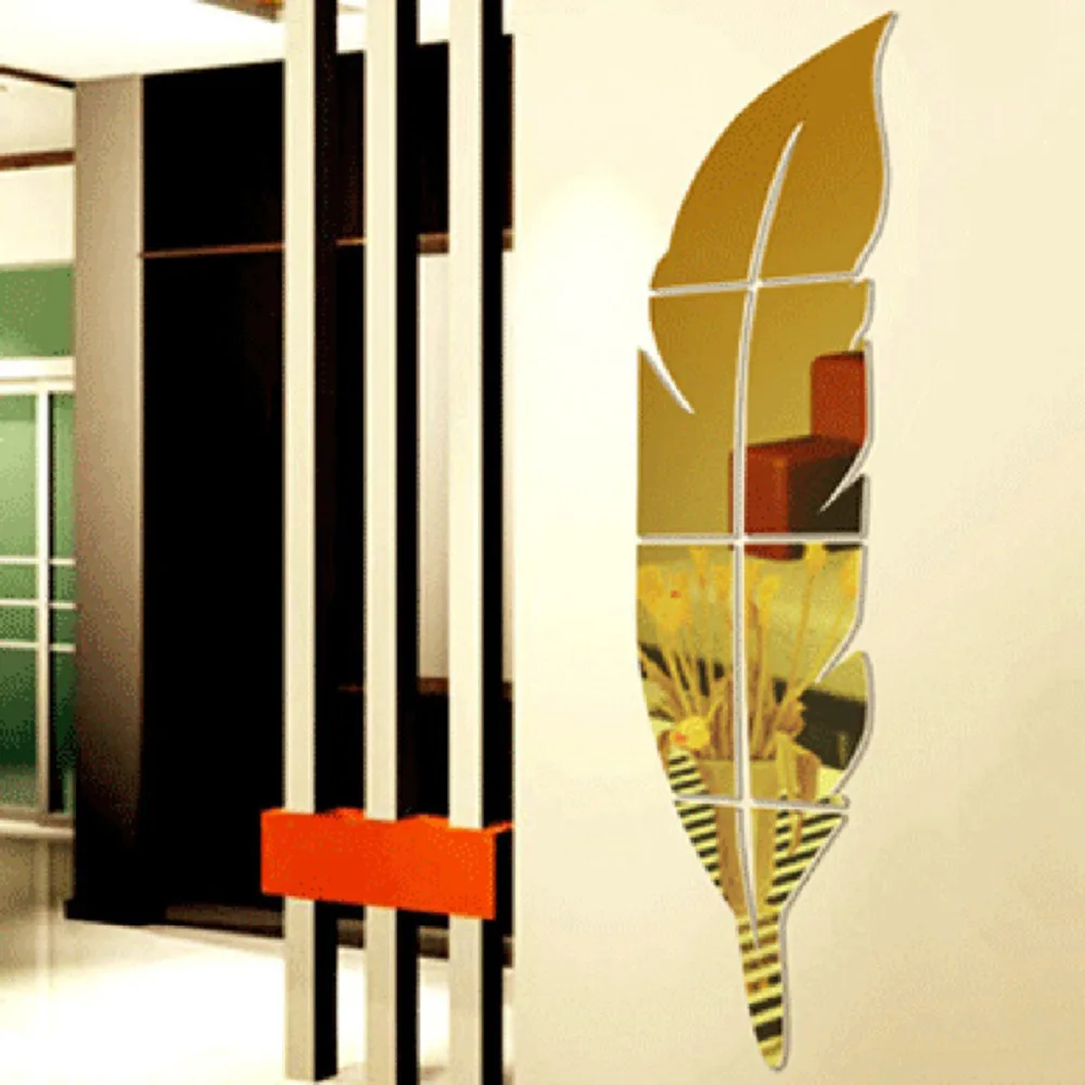 Buy 15.3*72cm Leaf Shape Acrylic Mirror Wall Stickers