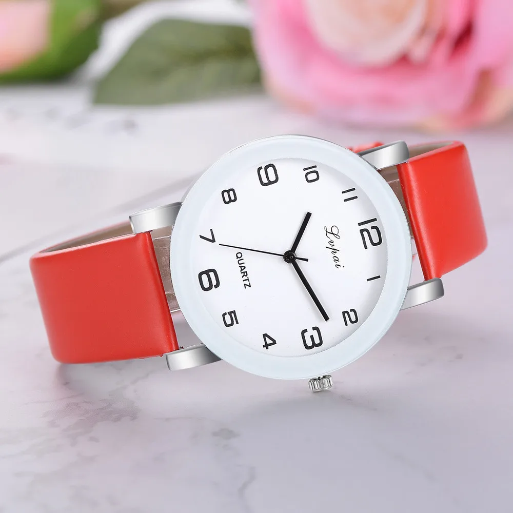 Lvpai Женские повседневные кварцевые часы высокого качества женские часы с кожаным ремешком аналоговые наручные часы дешевые прямые поставки - Цвет: Красный