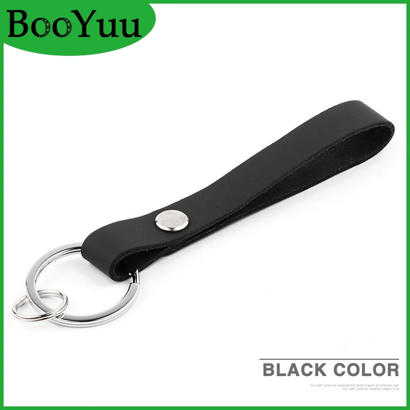 BooYuu Classic black Top Layer Leather+ Alloy Fashion keychains Cars Key Ring keychain holdefor keys Accessories Freeshipping | Автомобили