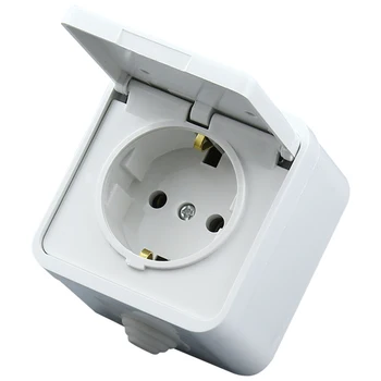 

European 2P+E 16A 250V anti-splash power outlet white EU German Waterproof socket Germany cable socket with cover