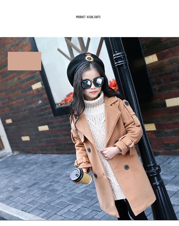 Baby Jackets Wool Coats Girls Children's Warm Winter overcoat fashion leisure long down Coats For Teenage 5-16Y kids clothing (3)