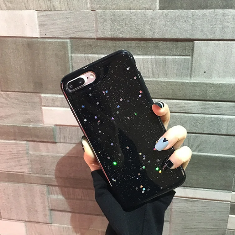 

Kerzzil Bling colorful Stars powder For iPhone 7 6 6S Plus Phone Case Transparent cute Cover bottom Black For iPhone 6 7 8 Case