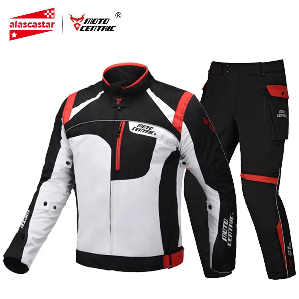 Мотоциклетная Водонепроницаемая мотоциклетная куртка+ штаны Chaqueta Moto Riding Защитное снаряжение для мотокросса Jaqueta Moto куртка четыре сезона - Цвет: Red Set