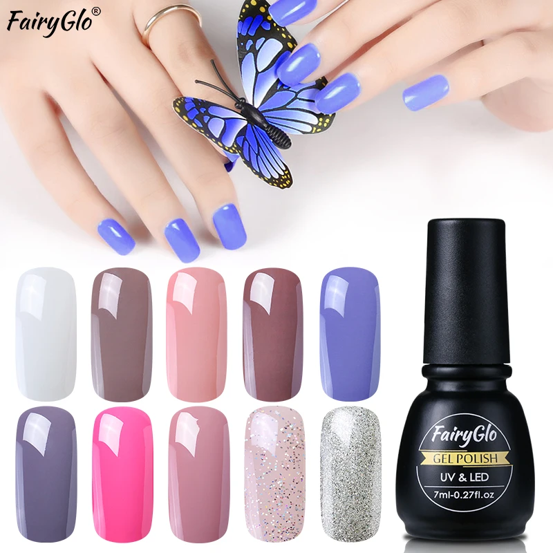 Fairyglo для ногтей лак 7 мл, флакон, черный цвет ногтей лак для ногтей Vernis режущей поверхностью, семиперманентный лак 194 Цвета, Гель-лак для ногтей