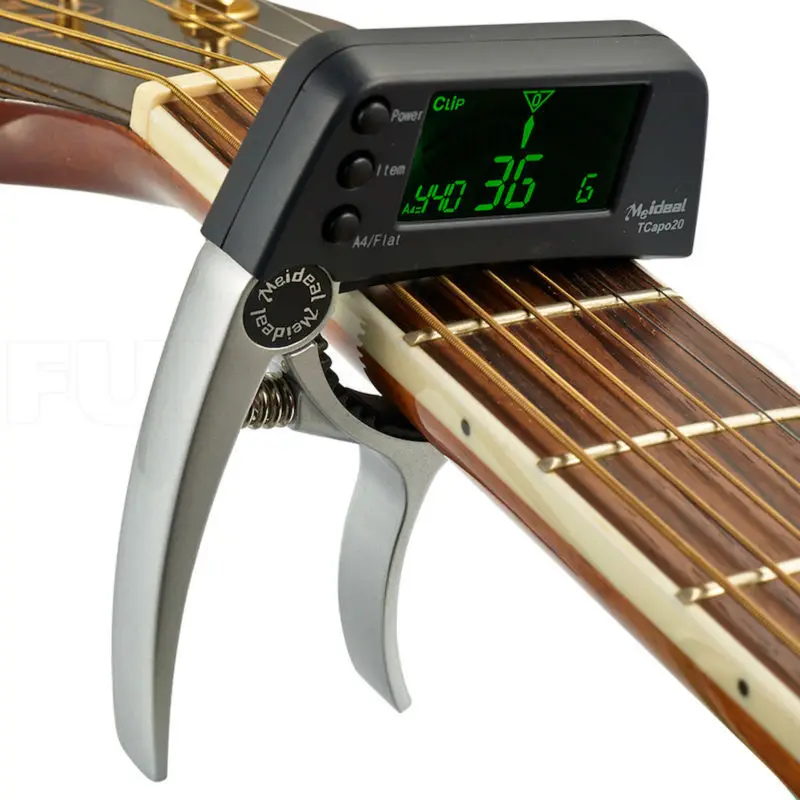 Silver Capo Tuner 2 in 1 for Guitar and Bass Big LCD Clip On Clip on