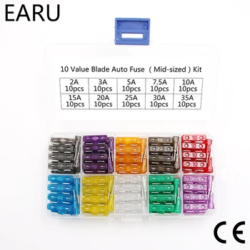 

100pcs/lot Standard Motorcycle Auto Car Fuse Medium Automotive Boat Blade Fuses 2A 3A 5A 7.5A 10A 15A 20A 25A 30A 35A with Box