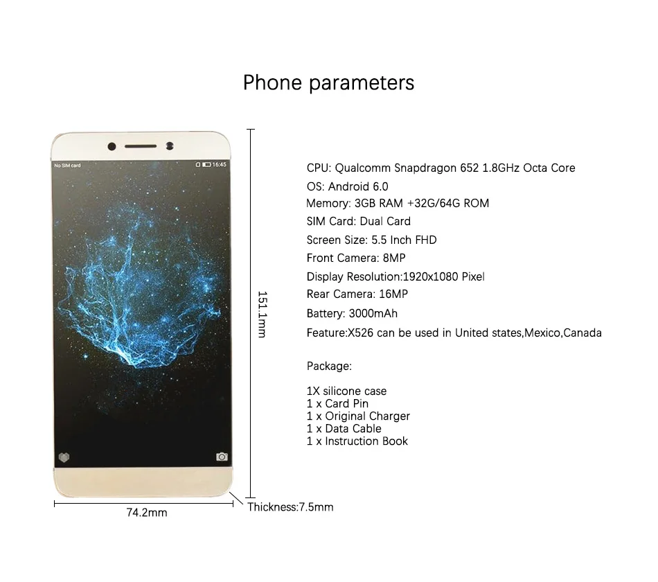 Letv LeEco Le 2X526X520 S3 X522 смартфон, глобальная версия, 5,5 дюймов, восьмиядерный смартфон Snapdragon 652, Android 6,0, 3 ГБ ОЗУ