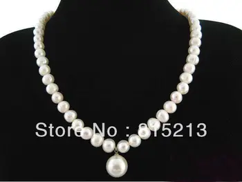 

Free shipping ddh001192 7-8MM White Akoya Cultured Pearl/ Shell Pearl Pendant(12MM) Necklace (B0409)