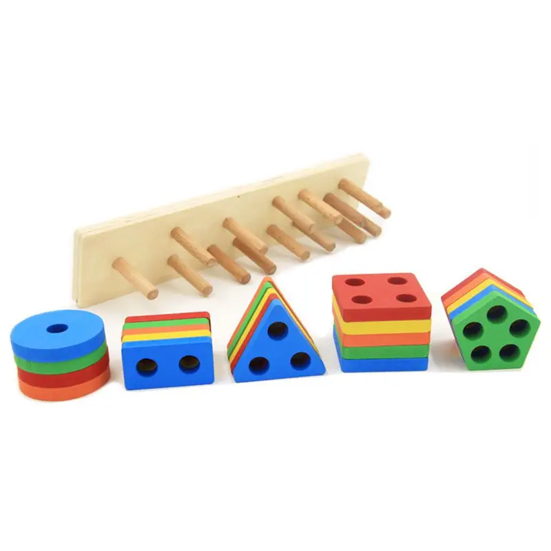 Деревянная обучающая форма распознавание цвета Геометрическая доска блок стек Сортировка массивные головоломки игрушки, подарок на день