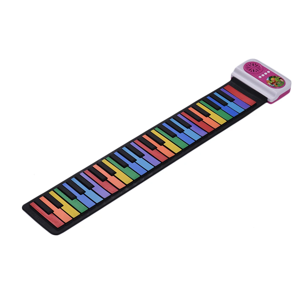 

49-Key Electric Piano Roll-Up Piano Silicon Electronic Keyboard Colorful Keys Built-in Speaker Musical Toy for Children Kids