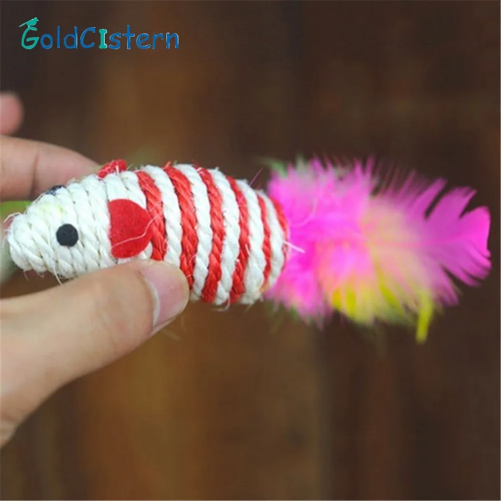 

1 Pcs Sisal Hemp Cat Toys Cute Mouse Shape Cat chew toy Cat Playing Fake Cat Training Toy with Feather Pet Supplies