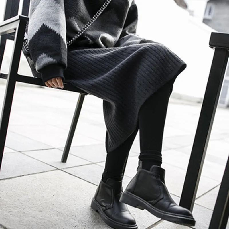 Новинка OLGITUM, осенняя и зимняя вязаная плиссированная юбка с высокой талией серого и черного цвета, Женская длинная юбка, большие размеры, Falda Corta Mujer