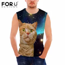 FORUDESIGNS/, летняя новинка, Галактический космический Принт, майка для мужчин, без рукавов, бодибилдинг, рубашка, милый кот, дизайн, мужская майка