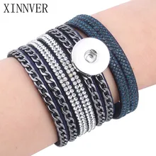 6 цветов Новое поступление Для женщин Многослойная Сеть Кристалл заклепки кожа 18/20 мм Металлические Кнопки браслет DIY ювелирные изделия