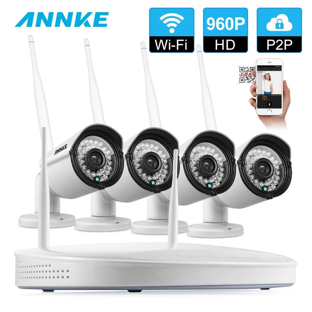 ANNKE 4CH CCTV System Wireless 960P Powerful Wireless NVR WIFI IP Smart IR Cut Weatherproof Camera