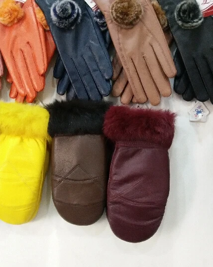 Новинка 2019 года Высокое качество из натуральной кожи и меха кролика зимние кожаные перчатки женщина добавить шерсть теплые перчатки