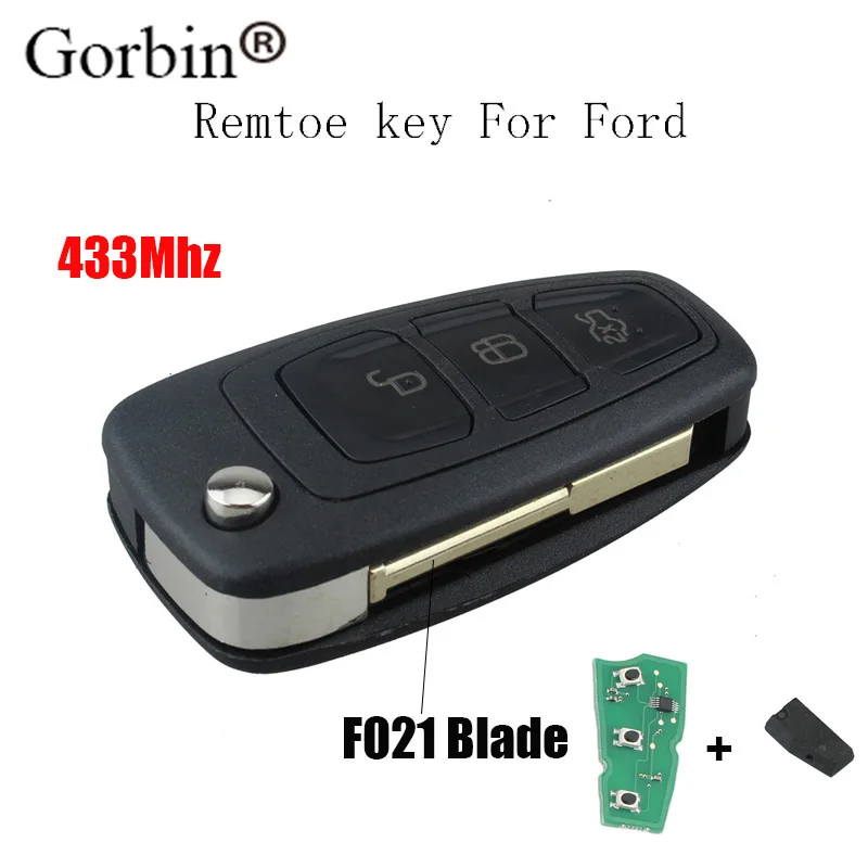 

GORBIN 3Buttons 433Mhz Folding Remote Car key For Ford Focus Mk1 Mondeo Transit Transponder Chip 4D60 Uncut FO21 Blade