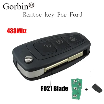 

GORBIN 3Buttons 433Mhz Folding Remote Car key For Ford Focus Mk1 Mondeo Transit Transponder Chip 4D60 Uncut FO21 Blade
