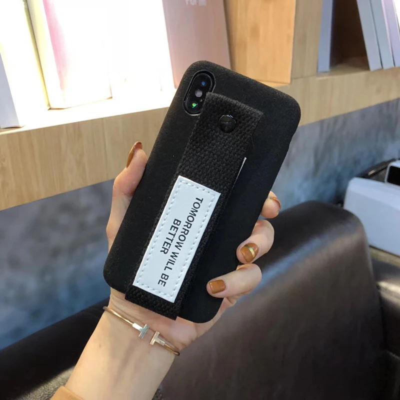 

Matte Cloth Case with Strap for iPhone 8 plus 7 8 6 6s plus Cover with Magic Sticker for iPhone XS MAX XR XS X Hard Case Vintage