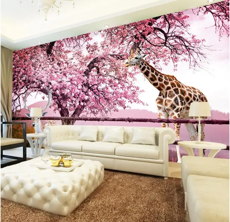 

3d Stereoscopic Wallpaper Custom Cherry deer Brick Wall WallpaperFor Children's room Home Improvement Background