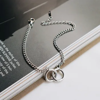 

Authentic 925 Sterling silver Interlocked Double Lucky open Circles geometric chain Bracelet fine jewelry Gift for love TLS172