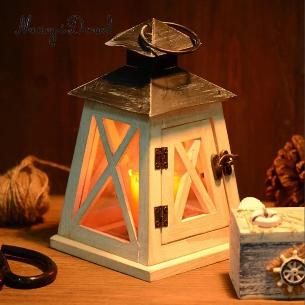 Wooden Lighthouse Light Tower Candle Holder Tea Light Lampshade Tabletop Decor Ornament Carved Handcraft	