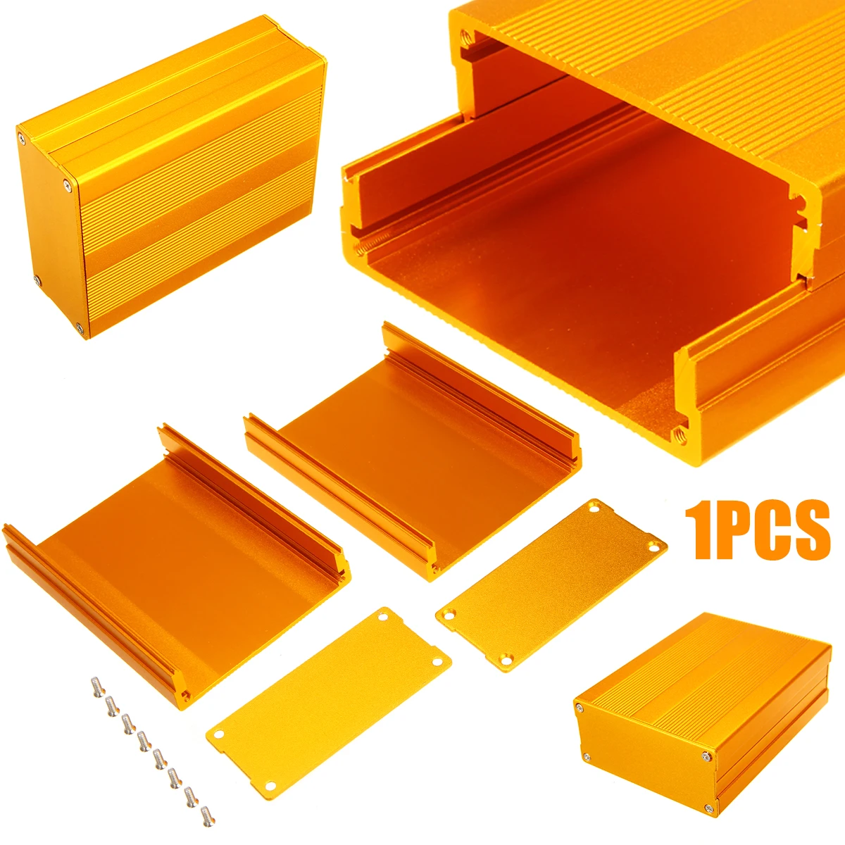 1Pcs 100x76x35mm Gold Auminum Enclosure Aluminum Box Circuit Board Enclosure Case Electronic Project Case Box with 8 Screws